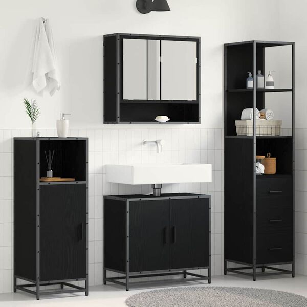 vidaXL Badezimmerm&ouml;bel-Set 3 pcs Schwarz Eichen-Optik Holzwerkstoff