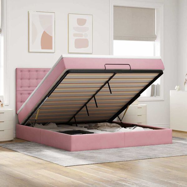 vidaXL Ottoman-Bett mit Matratzen Rosa 160x200 cm Samt