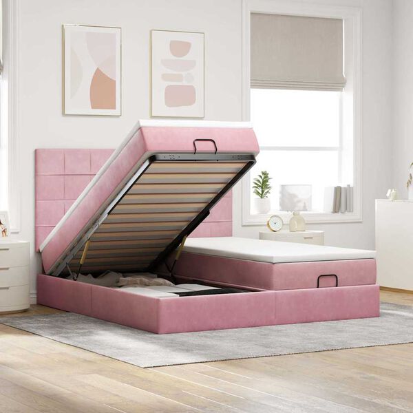 vidaXL Ottoman-Bett mit Matratzen Rosa 180x200 cm Samt