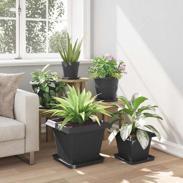 vidaXL Quadratischer Blumentopf 24 pcs Schwarz 38 x 38 x 30 cm