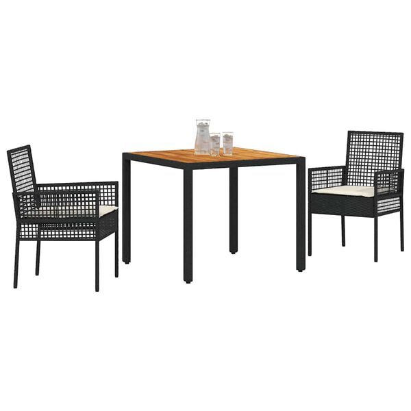 vidaXL Garten Essgruppe 3 pcs Schwarz Poly-Rattan