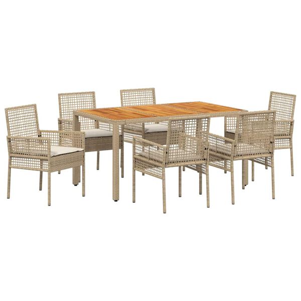 vidaXL Garten Essgruppe 7 pcs Beige Poly-Rattan