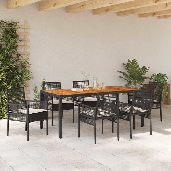 vidaXL Garten Essgruppe 7 pcs Schwarz Poly-Rattan