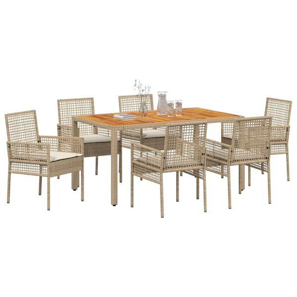 vidaXL Garten Essgruppe 7 pcs Beige Poly-Rattan