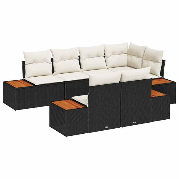 vidaXL Gartensofa-set mit Kissen 7 pcs Schwarz Poly-Rattan