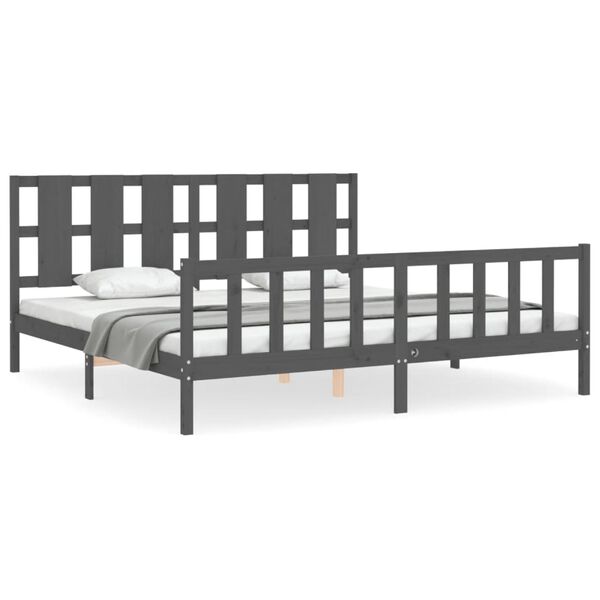 vidaXL Massivholzbett mit Kopfteil Grau 200x200 cm