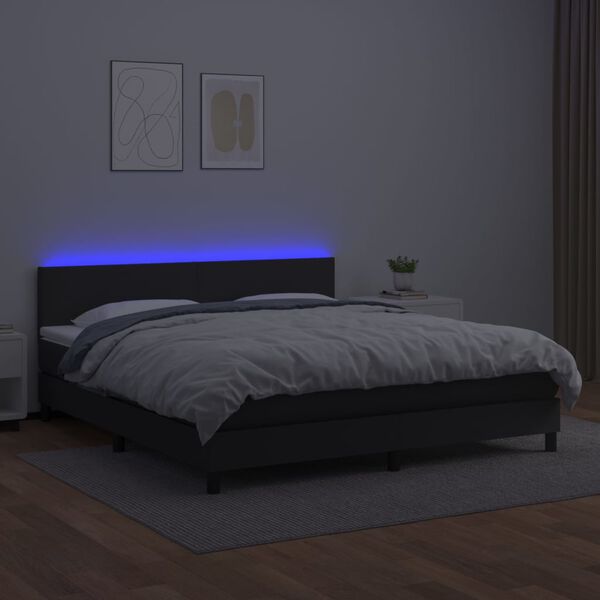 vidaXL Boxspringbett mit Matratze & LED Schwarz 180x200 cm Kunstleder
