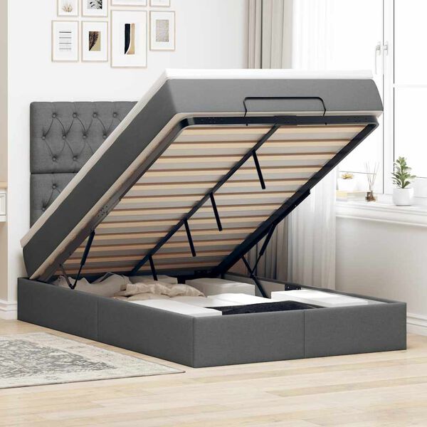 vidaXL Ottoman-Bett mit Matratze Dunkelgrau 120x200 cm Stoff
