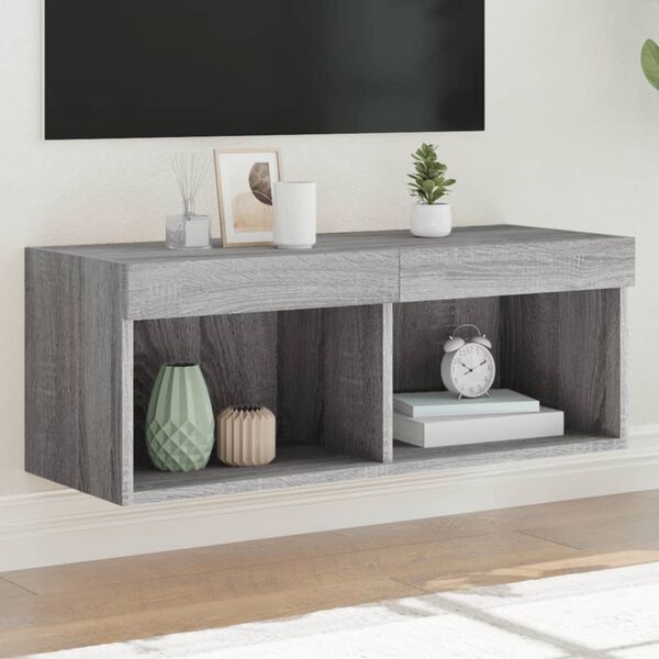 vidaXL TV-Schrank mit LED-Leuchten Grau Sonoma 80x30x30 cm