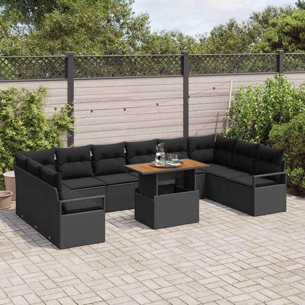 vidaXL Garten-Sofa-Set mit Kissen mit Kissen 11 pcs Schwarz und Braun