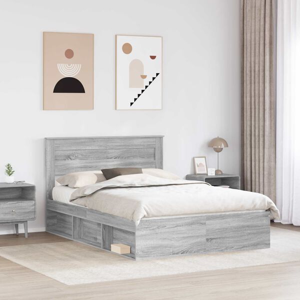 vidaXL Bettrahmen Graues Sonoma 140 x 200 cm Massives Kiefernholz