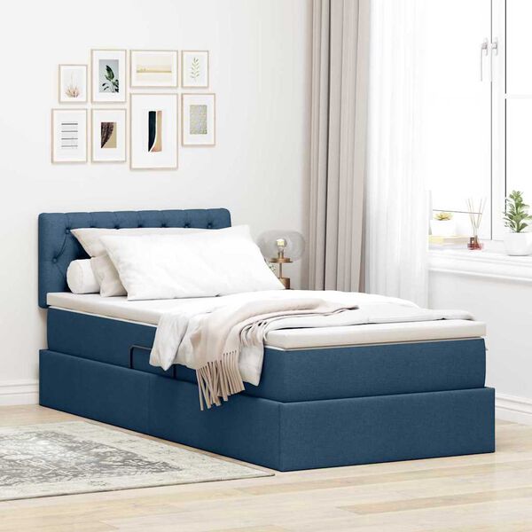 vidaXL Aufbewahrungsbett mit Matratze Blau 100 x 200 cm Holzwerkstoff