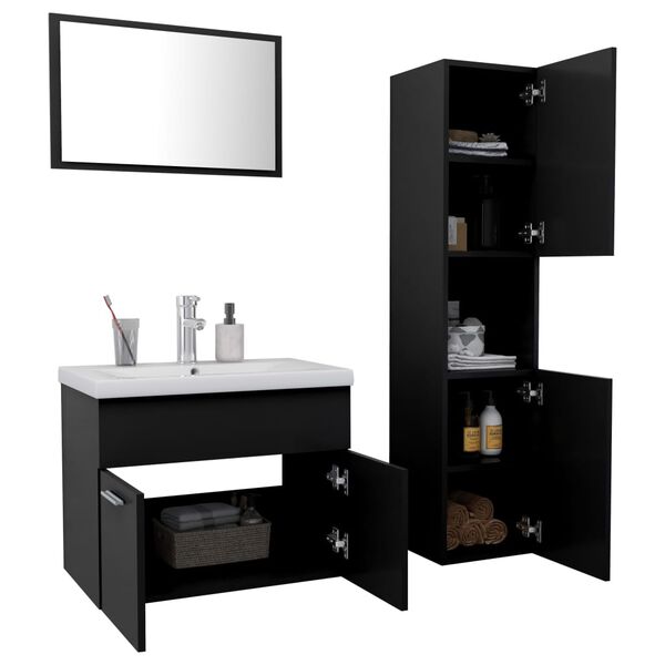 vidaXL Badm&ouml;bel-Set Schwarz Holzwerkstoff
