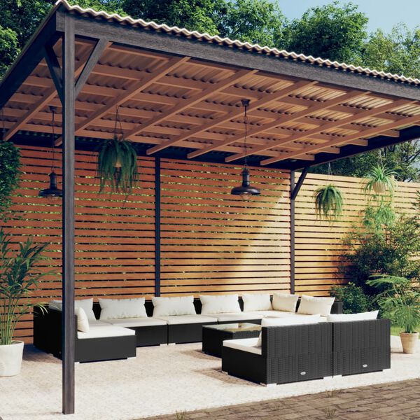 vidaXL 10-tlg. Garten-Lounge-Set mit Kissen Schwarz Poly Rattan