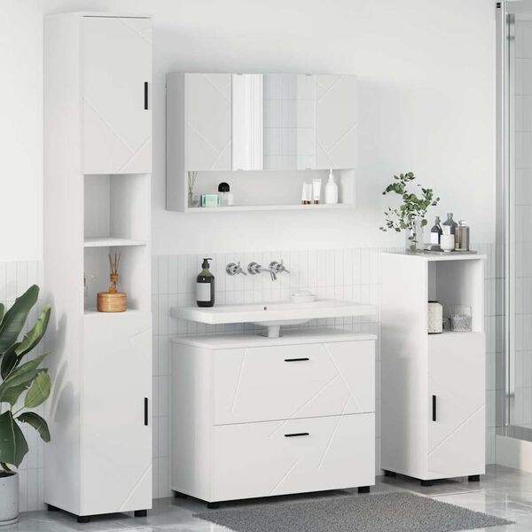 vidaXL Badezimmerm&ouml;bel-Set mit Regal 4 pcs Wei&szlig; Sperrholz und Metall