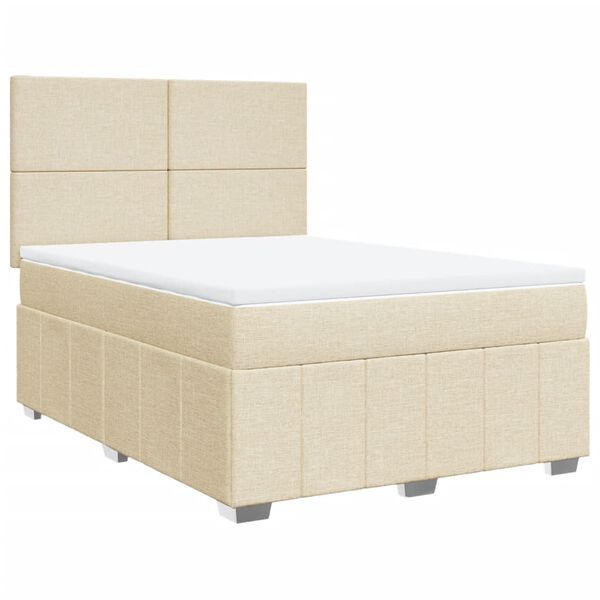 vidaXL Boxspringbett mit Matratze Creme 160x200 cm Stoff