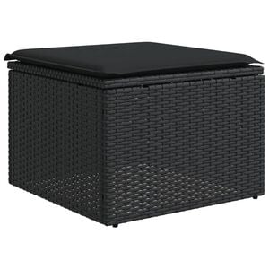 vidaXL Gartenhocker mit Kissen Schwarz 55x55x37 cm Poly Rattan