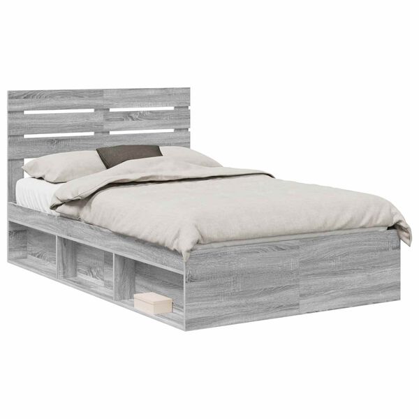 vidaXL Bettrahmen Graues Sonoma 120 x 190 cm Massives Kiefernholz