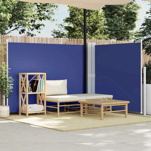 vidaXL Ausziehbare Seitenmarkise Blau 140 x 600 cm
