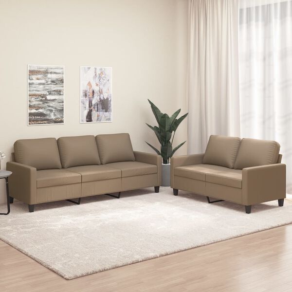 vidaXL 2-tlg. Sofagarnitur mit Kissen Cappuccino-Braun Kunstleder