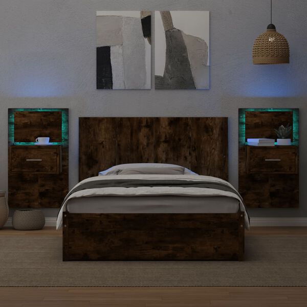 vidaXL Kopfteil mit Nachttischen R&auml;uchereiche 120 cm Holzwerkstoff