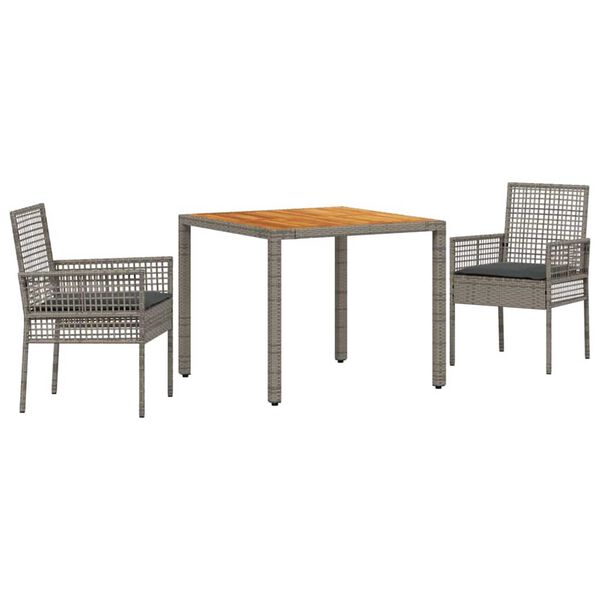 vidaXL Garten Essgruppe 3 pcs Grau Poly-Rattan