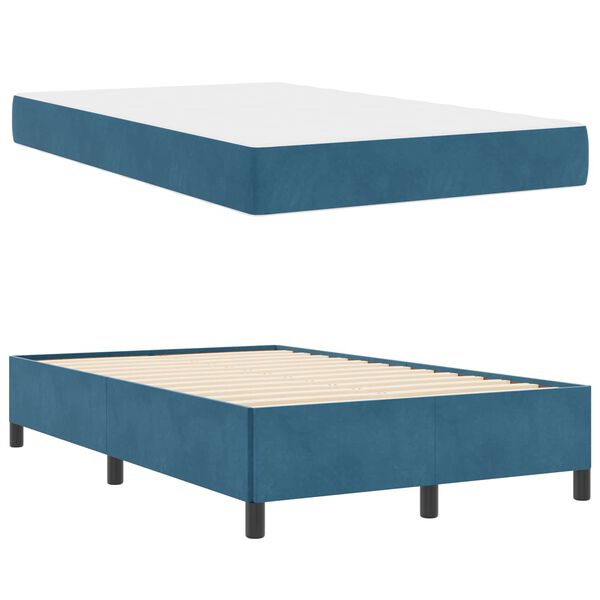 vidaXL Bettrahmen mit Matratze Dunkelblau 120 x 200 cm Stoff