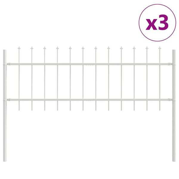vidaXL Gartenzaun 3 pcs Wei&szlig; 5,1 x 0,6 m Pulverbeschichteter Stahl