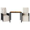 vidaXL 3-tlg. Bistro-Set mit Kissen Schwarz Poly Rattan