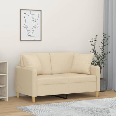 vidaXL 2-Sitzer-Sofa mit Zierkissen Creme 120 cm Stoff