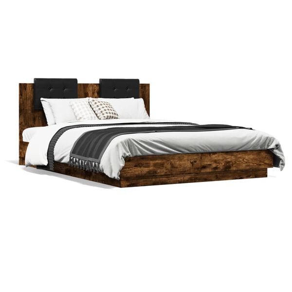 vidaXL Bettgestell mit Kopfteil R&auml;uchereiche 150x200 cm Holzwerkstoff
