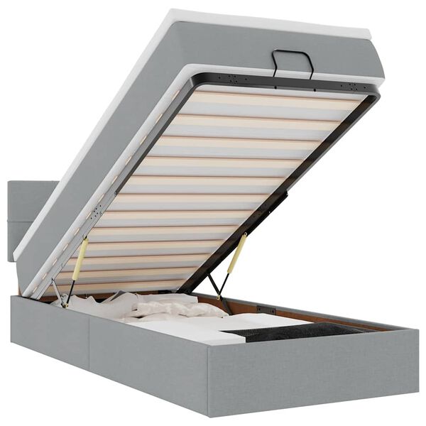 vidaXL Ottoman-Bett mit Matratze Hellgrau 90x200 cm Stoff