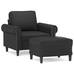 vidaXL Sessel mit Hocker Schwarz 60 cm Kunstleder