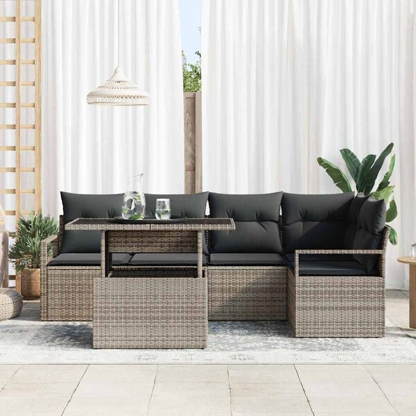 vidaXL Garten-Sofa-Set mit Kissen 6 pcs Grau Poly-Rattan