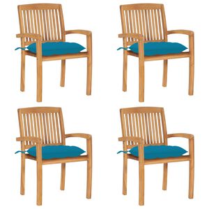 vidaXL Stapelbare Gartenst&uuml;hle mit Kissen 4 Stk. Massivholz Teak