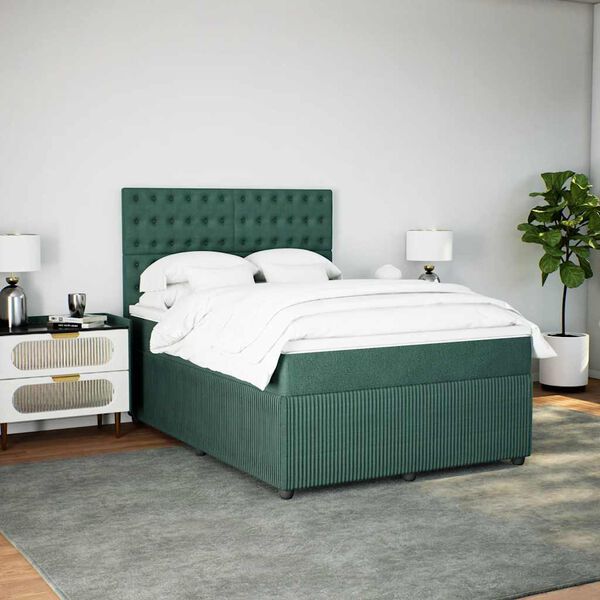 vidaXL Boxspringbett mit Matratze Dunkelgr&uuml;n 140x190 cm Samt