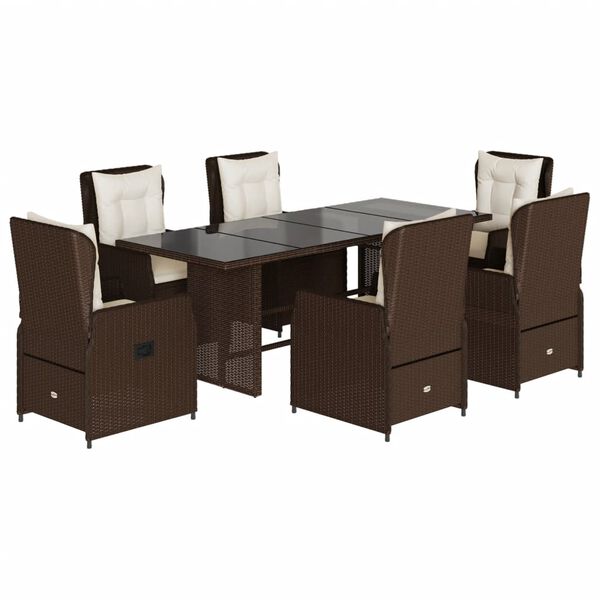 vidaXL 7-tlg. Garten-Essgruppe mit Kissen Braun Poly Rattan