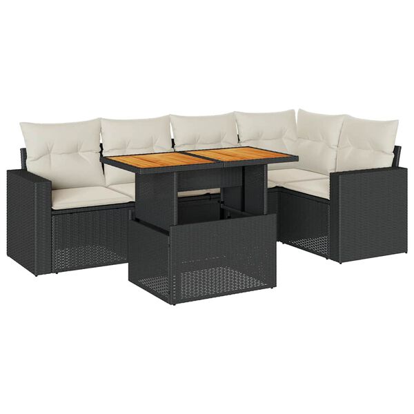 vidaXL 6-tlg. Garten-Sofagarnitur mit Kissen Schwarz Poly Rattan