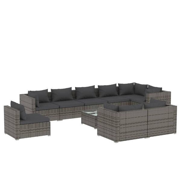 vidaXL 10-tlg. Garten-Lounge-Set mit Kissen Poly Rattan Grau
