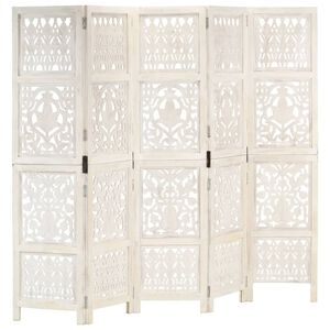 vidaXL 5tlg. Raumteiler Handgeschnitzt Wei&szlig; 200&times;165cm Mango Massivholz
