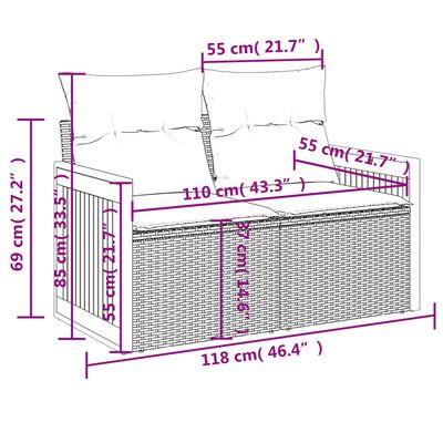 vidaXL 9-tlg. Garten-Sofagarnitur mit Kissen Grau Poly Rattan