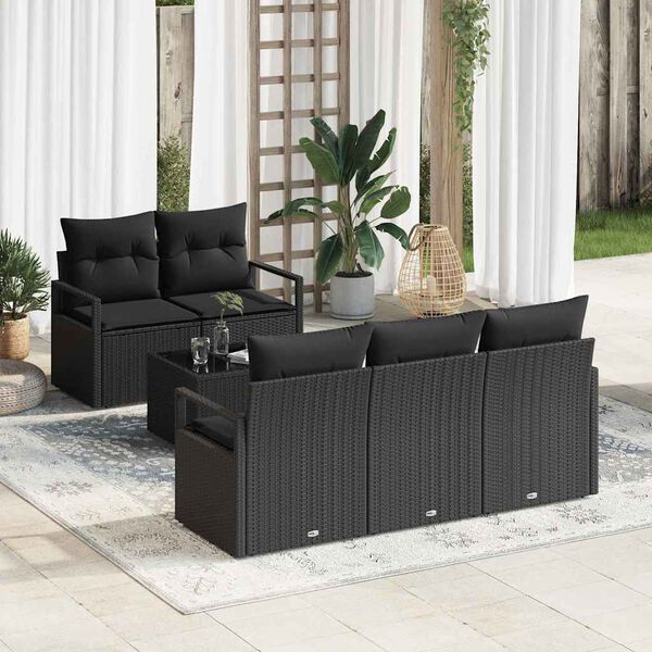 vidaXL Sofa Set mit Kissen 6 pcs Schwarz Poly Rattan