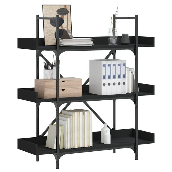 vidaXL B&uuml;cherregal 3 B&ouml;den Schwarz 100x33x108,5 cm Holzwerkstoff