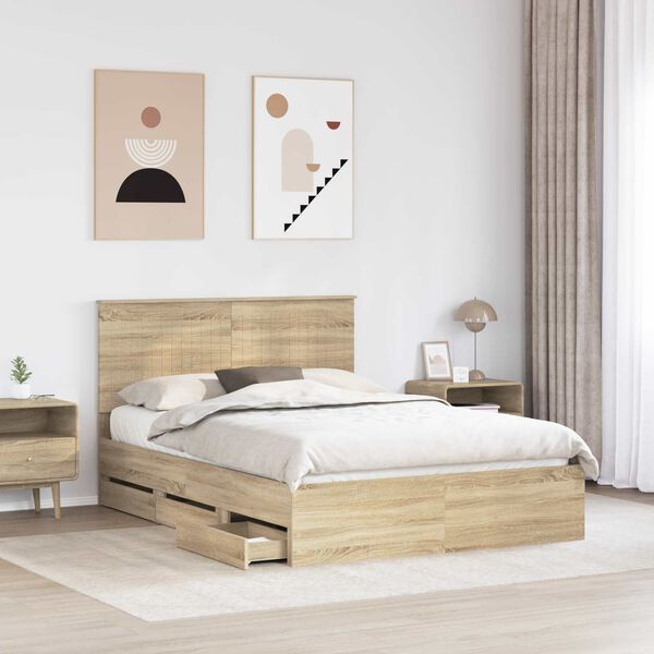 vidaXL Bettrahmen Sonoma-Eiche 135 x 190 cm Ingenieurs Holz
