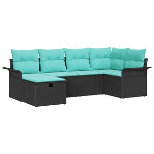 vidaXL Gartensofa-set mit Kissen 6 pcs Schwarz und T&uuml;rkis Poly-Rattan