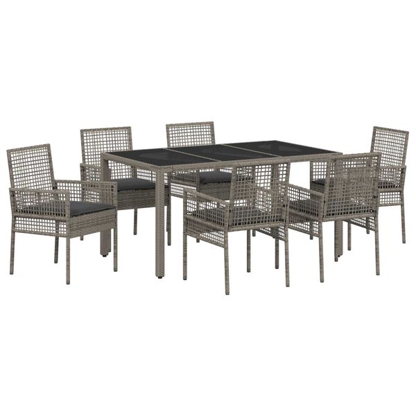 vidaXL Garten Essgruppe 7 pcs Grau Poly-Rattan