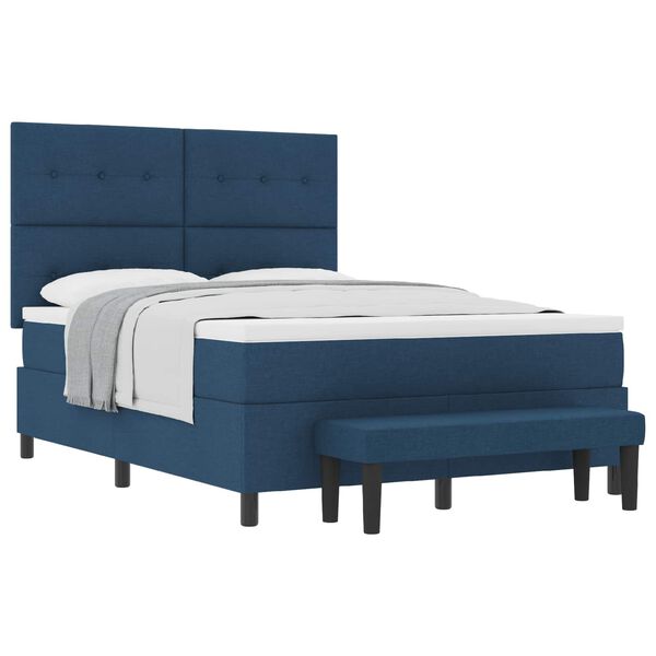 vidaXL Boxspringbett mit Matratze mit Kopfteil Blau 160 x 200 cm Stoff