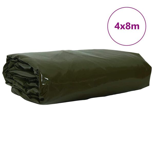 vidaXL Plane 650g / m&sup2; Olive Gr&uuml;n 4 x 8 m Canvas mit PVC-Beschichtung