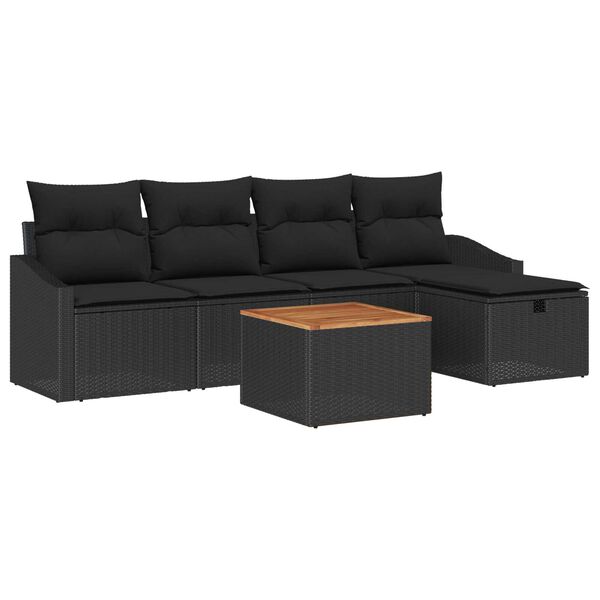 vidaXL Garten-Sofa-Set mit Kissen 6 pcs Schwarz Poly Rattan