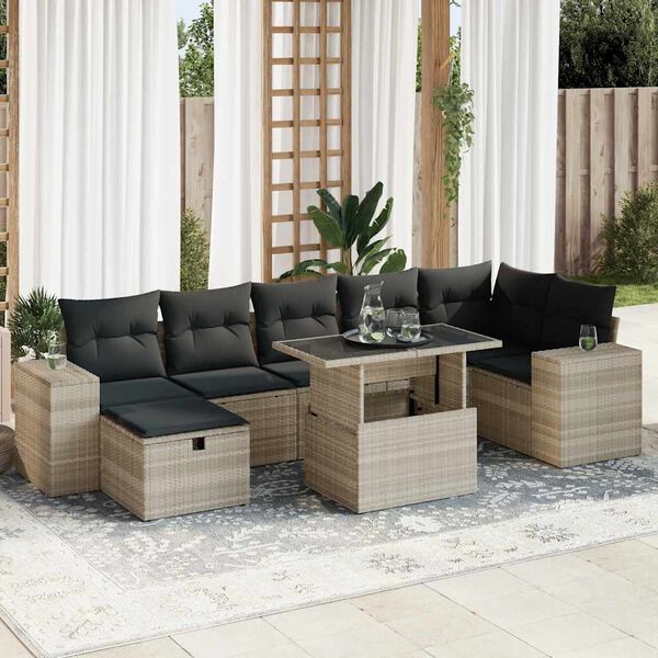 vidaXL 5-tlg. Garten-Sofagarnitur mit Kissen Hellgrau Poly Rattan